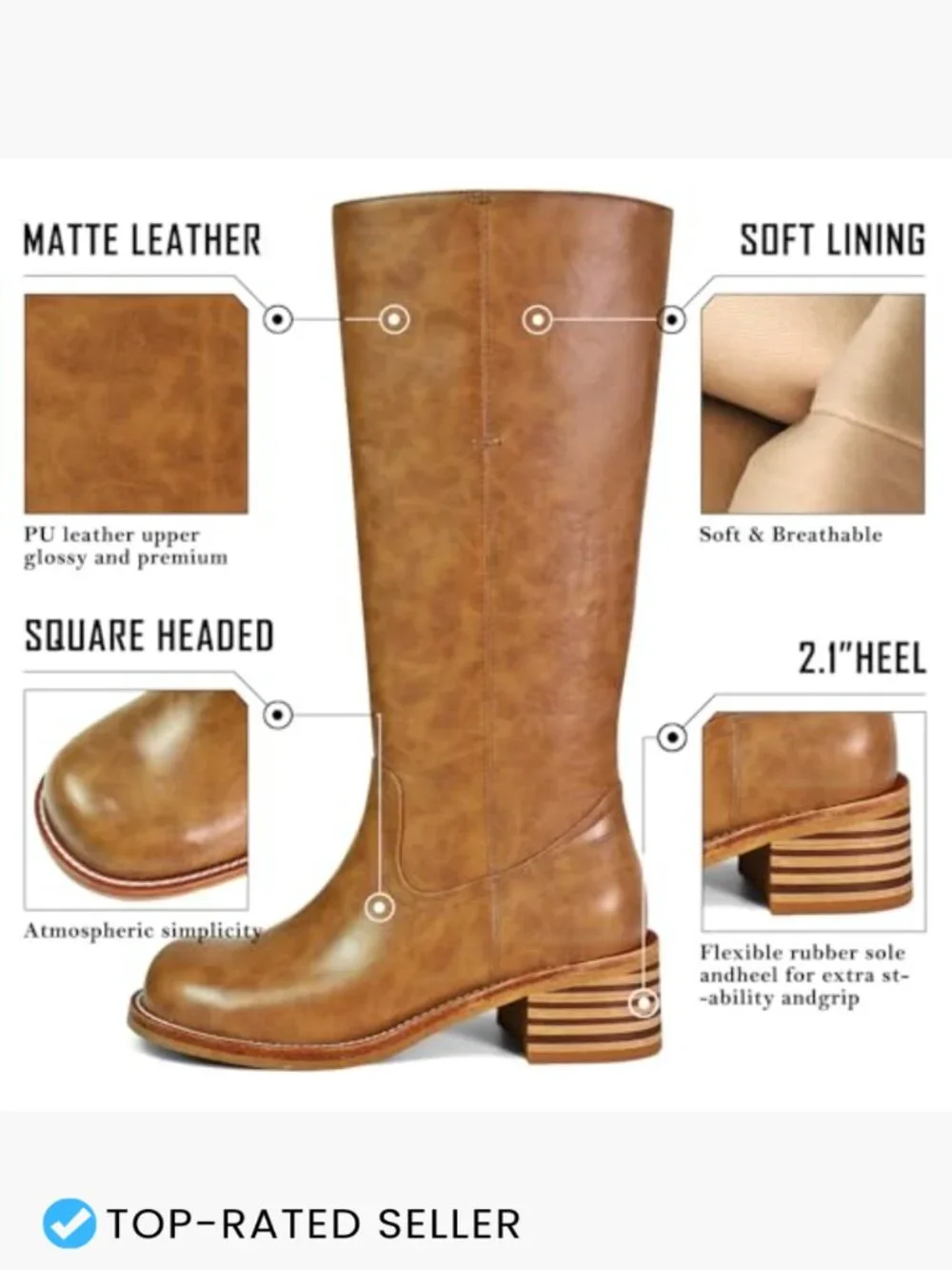 Women's Knee High Boots Square Toe Chunky Block Heel Comfortable Pull On